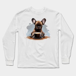 French Bulldog Drinking Coffee Long Sleeve T-Shirt